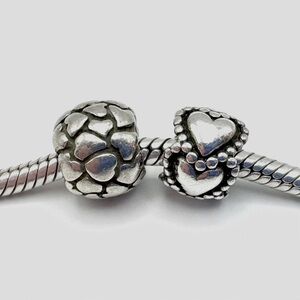 Pandora Sterling Silver Heart Charm Lot Set of 2 Lotsa Love & Everlasting Love